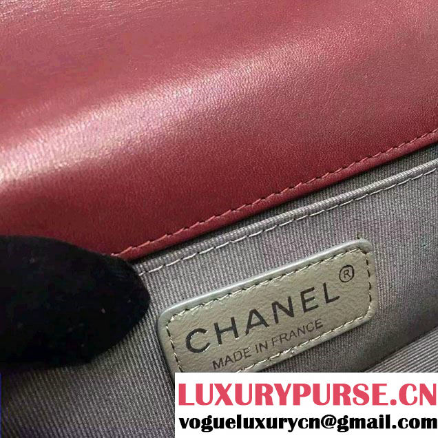 Chanel Shine Hardware Calfskin Boy Chevron Flap Small Bag Burgundy 2016