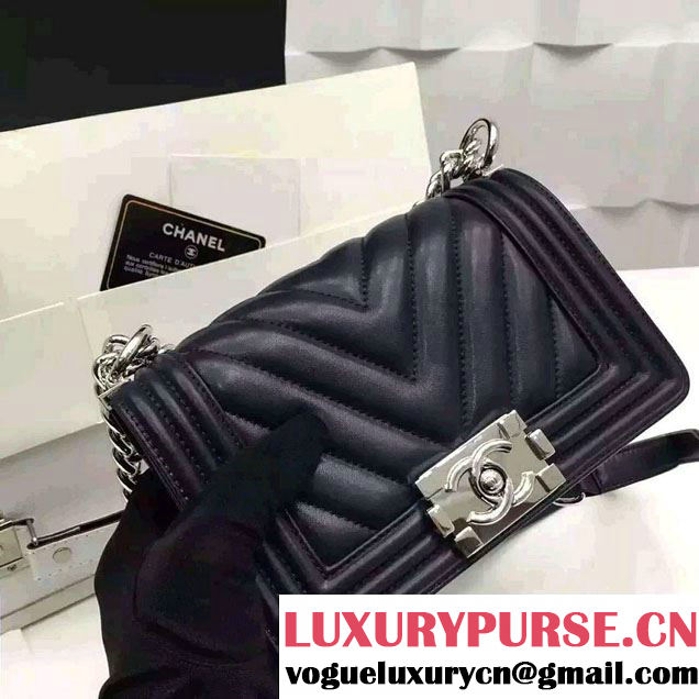 Chanel Shine Hardware Calfskin Boy Chevron Flap Small Bag Black 2016