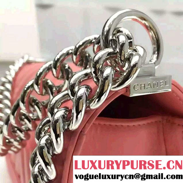 Chanel Shine Hardware Calfskin Boy Chevron Flap Small Bag Pink 2016
