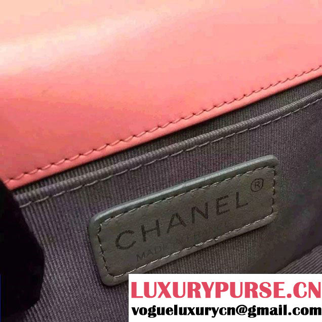 Chanel Shine Hardware Calfskin Boy Chevron Flap Small Bag Pink 2016