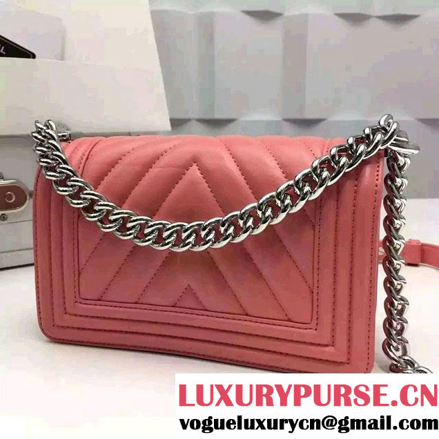 Chanel Shine Hardware Calfskin Boy Chevron Flap Small Bag Pink 2016