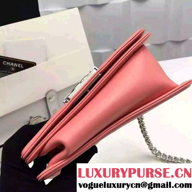 Chanel Shine Hardware Calfskin Boy Chevron Flap Small Bag Pink 2016