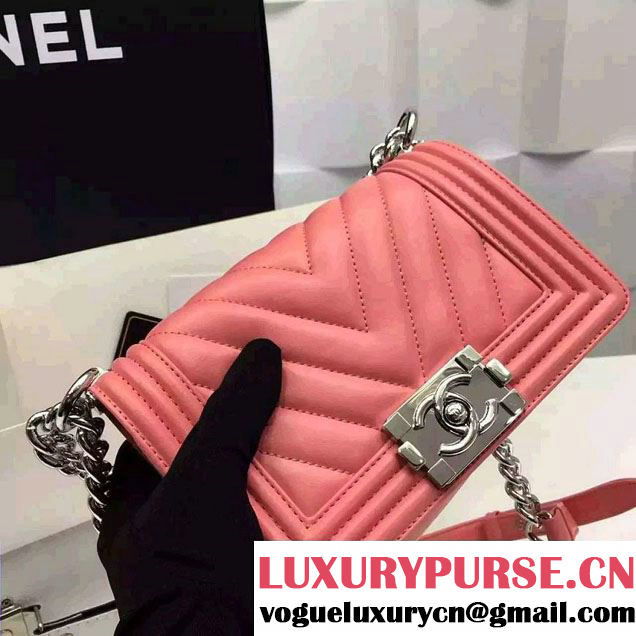 Chanel Shine Hardware Calfskin Boy Chevron Flap Small Bag Pink 2016