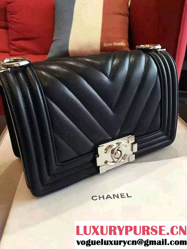 Chanel Shine Hardware Calfskin Boy Chevron Flap Small Bag Dark Blue 2016