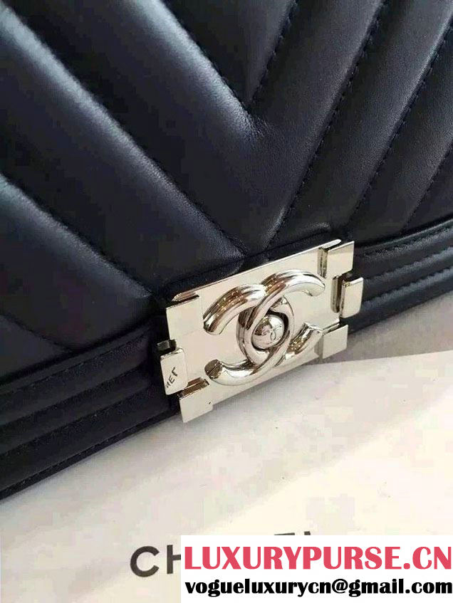 Chanel Shine Hardware Calfskin Boy Chevron Flap Small Bag Dark Blue 2016