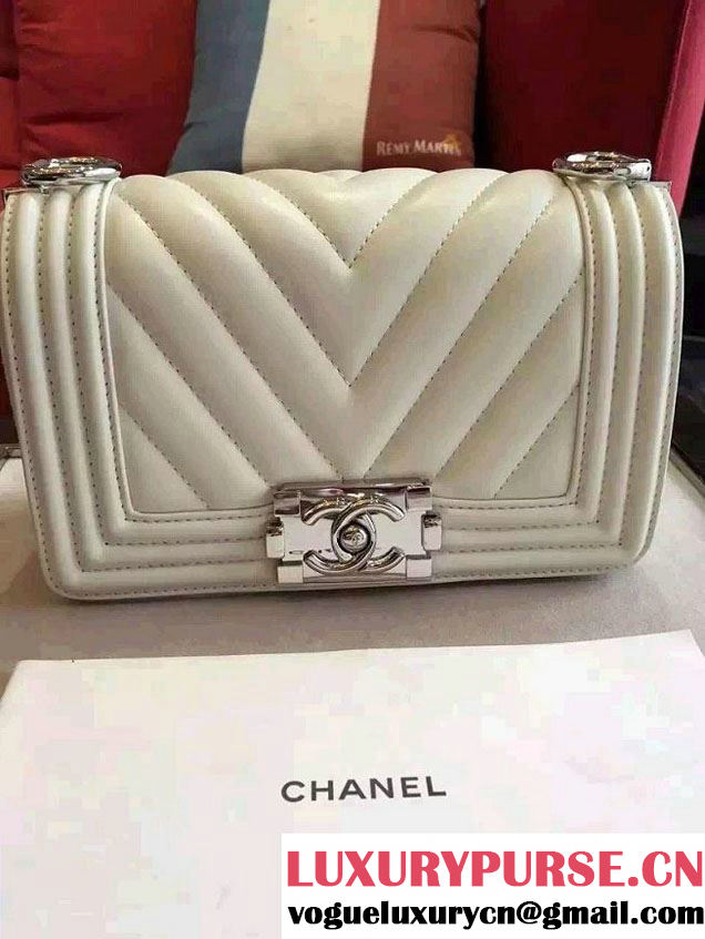 Chanel Shine Hardware Calfskin Boy Chevron Flap Small Bag Off White 2016