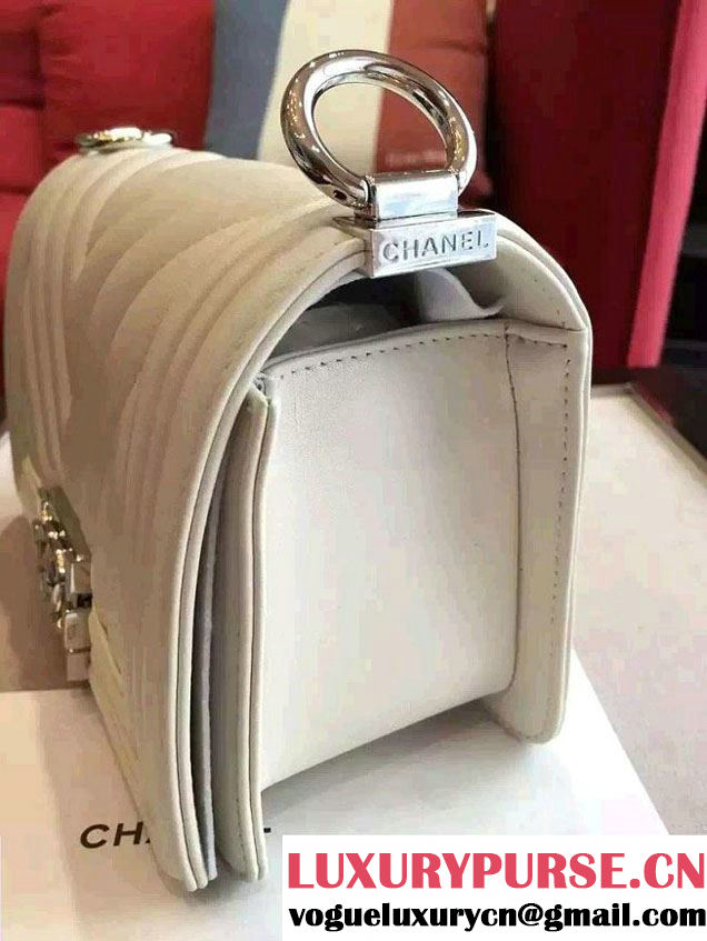 Chanel Shine Hardware Calfskin Boy Chevron Flap Small Bag Off White 2016