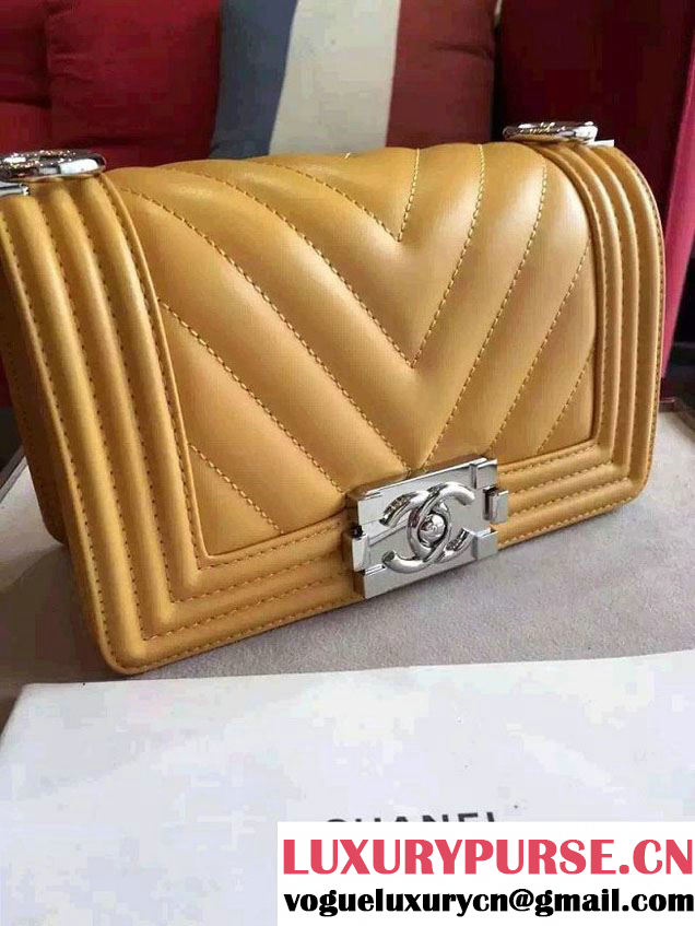 Chanel Shine Hardware Calfskin Boy Chevron Flap Small Bag Yellow 2016