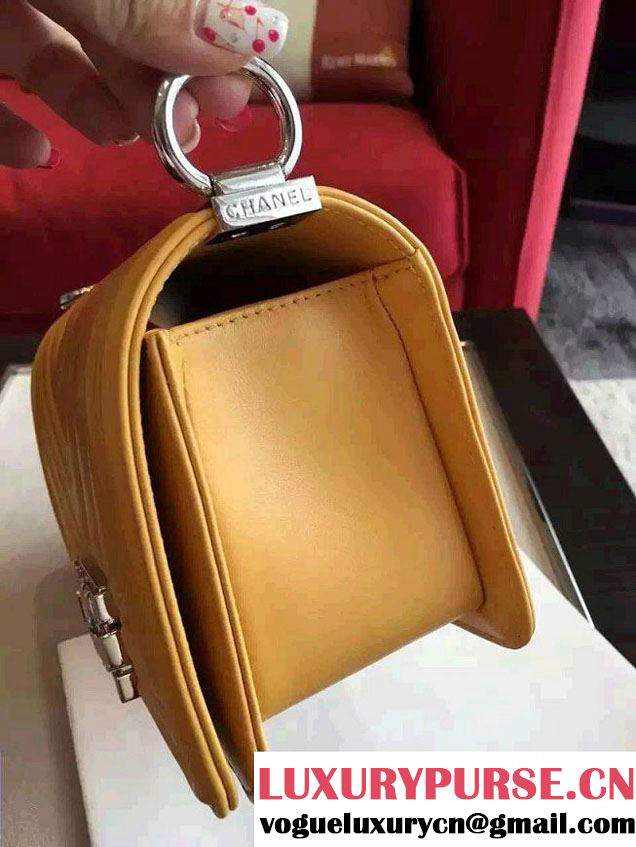 Chanel Shine Hardware Calfskin Boy Chevron Flap Small Bag Yellow 2016