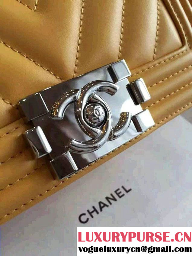 Chanel Shine Hardware Calfskin Boy Chevron Flap Small Bag Yellow 2016