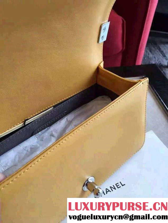 Chanel Shine Hardware Calfskin Boy Chevron Flap Small Bag Yellow 2016