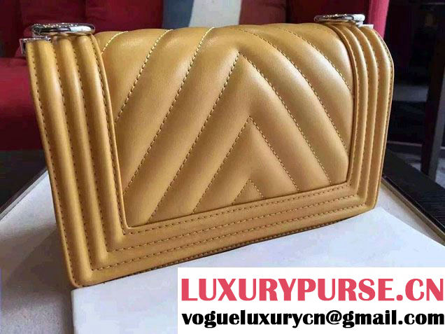 Chanel Shine Hardware Calfskin Boy Chevron Flap Small Bag Yellow 2016
