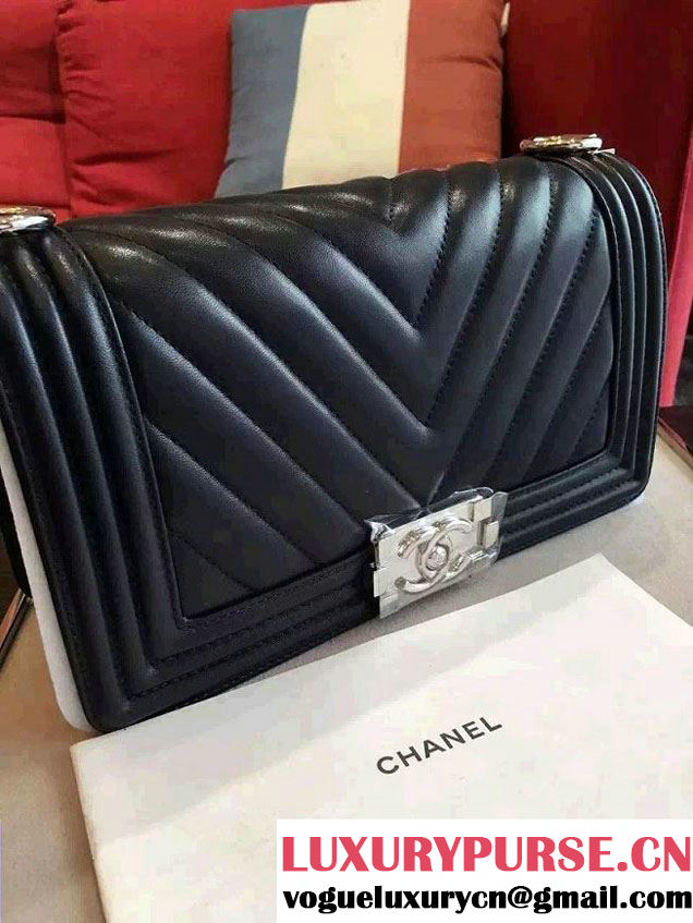 Chanel Shine Hardware Calfskin Boy Chevron Flap Medium Bag Dark Blue 2016