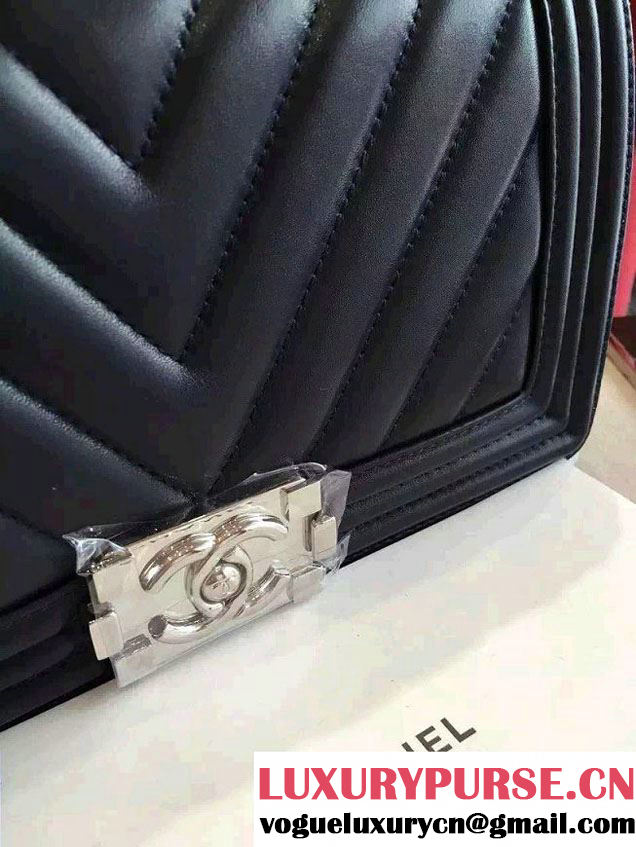 Chanel Shine Hardware Calfskin Boy Chevron Flap Medium Bag Dark Blue 2016