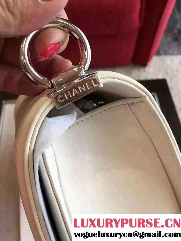 Chanel Shine Hardware Calfskin Boy Chevron Flap Medium Bag Off White 2016