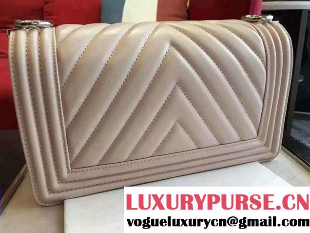 Chanel Shine Hardware Calfskin Boy Chevron Flap Medium Bag Light Apricot 2016