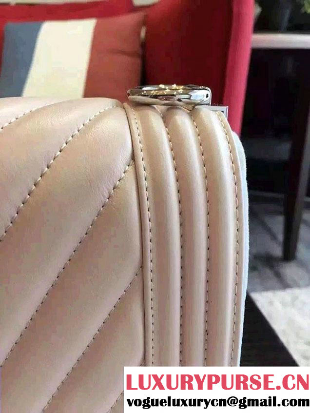 Chanel Shine Hardware Calfskin Boy Chevron Flap Medium Bag Light Apricot 2016