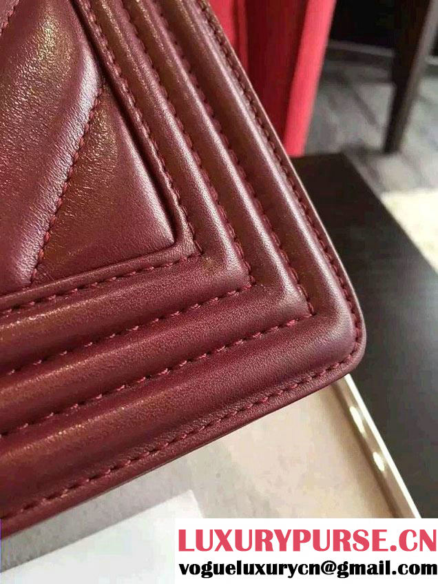 Chanel Shine Hardware Calfskin Boy Chevron Flap Medium Bag Burgundy 2016