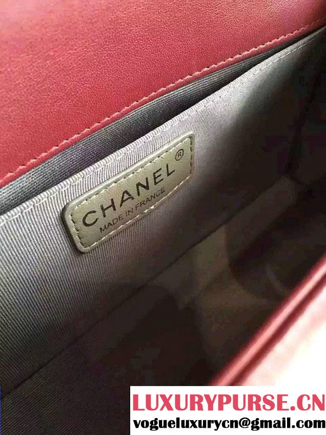 Chanel Shine Hardware Calfskin Boy Chevron Flap Medium Bag Burgundy 2016
