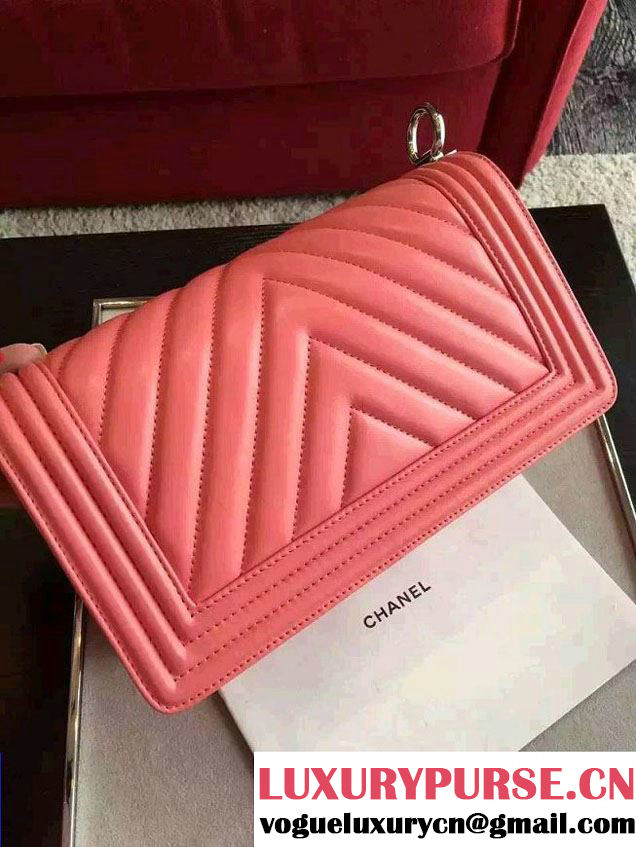 Chanel Shine Hardware Calfskin Boy Chevron Flap Medium Bag Pink 2016