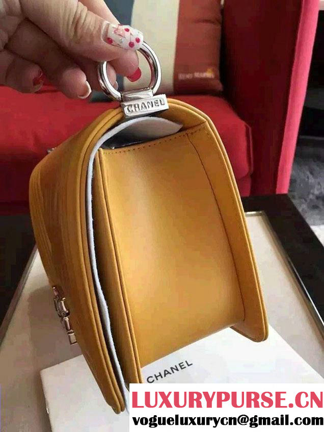 Chanel Shine Hardware Calfskin Boy Chevron Flap Medium Bag Yellow 2016