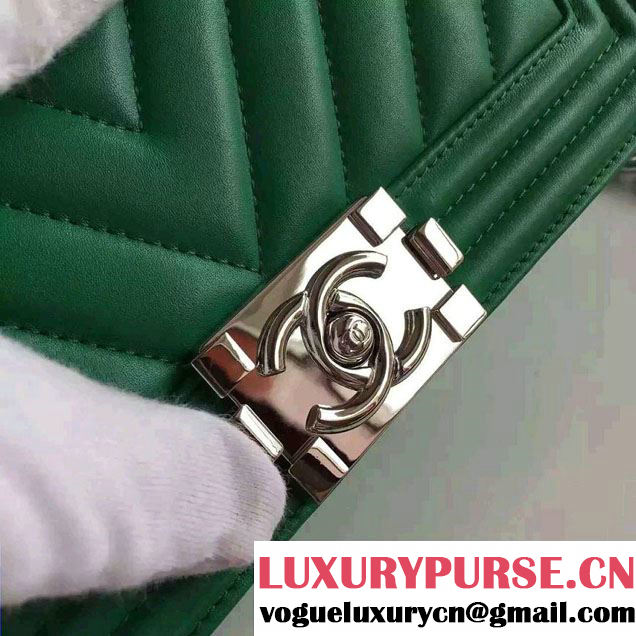 Chanel Shine Hardware Calfskin Boy Chevron Flap Medium Bag Green 2016