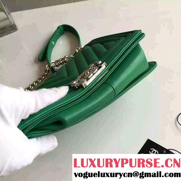 Chanel Shine Hardware Calfskin Boy Chevron Flap Medium Bag Green 2016
