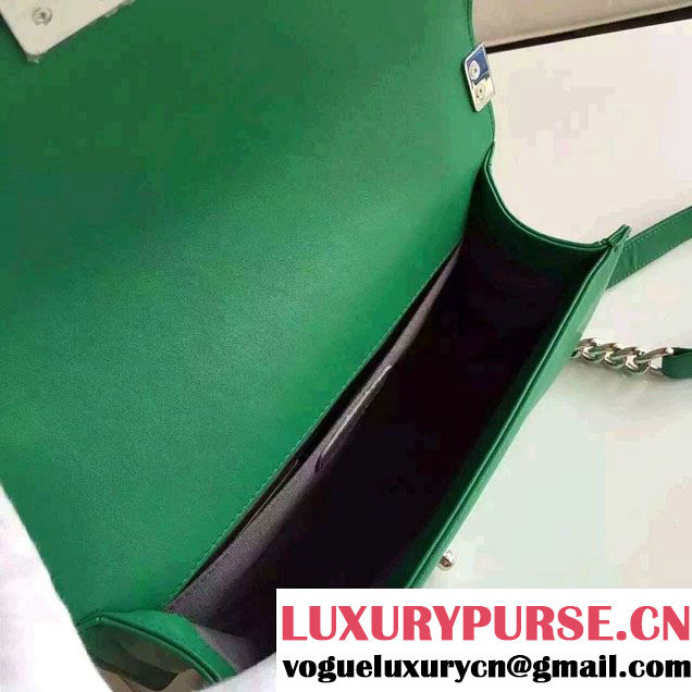 Chanel Shine Hardware Calfskin Boy Chevron Flap Medium Bag Green 2016