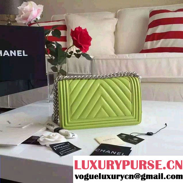 Chanel Shine Hardware Calfskin Boy Chevron Flap Medium Bag Jade Green 2016