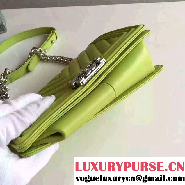 Chanel Shine Hardware Calfskin Boy Chevron Flap Medium Bag Jade Green 2016
