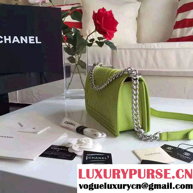 Chanel Shine Hardware Calfskin Boy Chevron Flap Medium Bag Jade Green 2016
