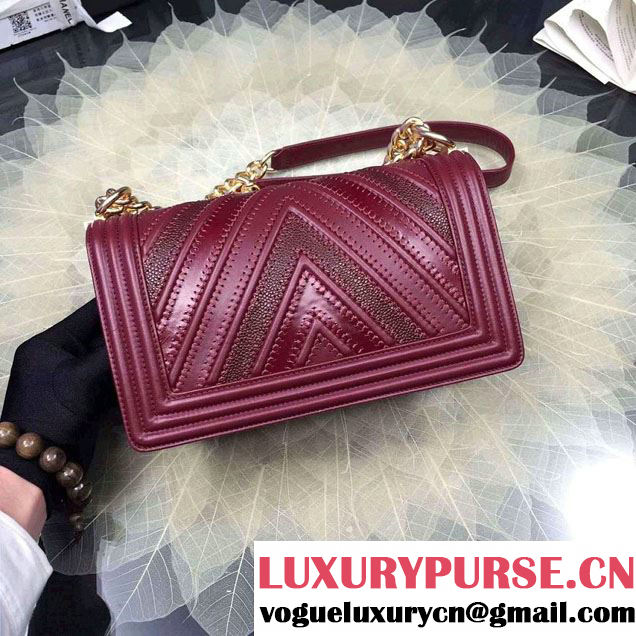 Chanel Large Stitch Chevron Grained/Calfskin/Suede Flap Bag Date Red 2016