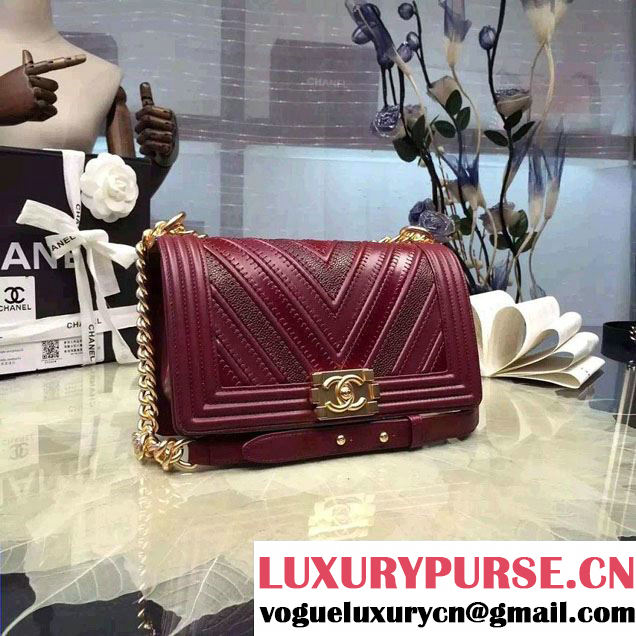 Chanel Large Stitch Chevron Grained/Calfskin/Suede Flap Bag Date Red 2016