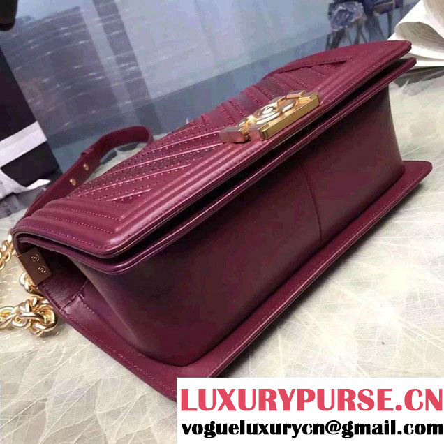 Chanel Large Stitch Chevron Grained/Calfskin/Suede Flap Bag Date Red 2016