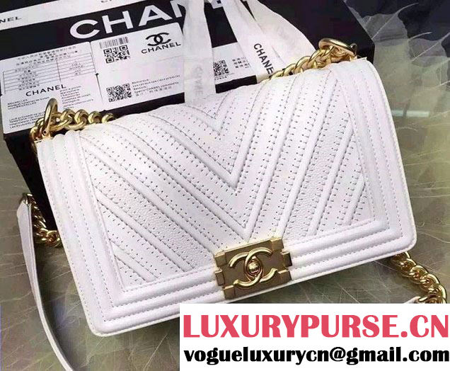 Chanel Large Stitch Chevron Grained/Calfskin/Suede Flap Bag White 2016