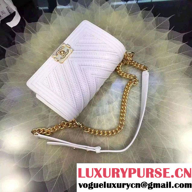 Chanel Large Stitch Chevron Grained/Calfskin/Suede Flap Bag White 2016