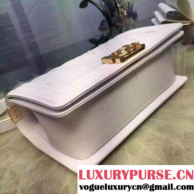 Chanel Large Stitch Chevron Grained/Calfskin/Suede Flap Bag White 2016