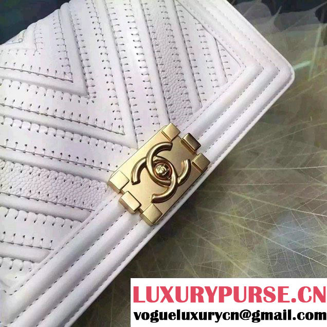 Chanel Large Stitch Chevron Grained/Calfskin/Suede Flap Bag White 2016
