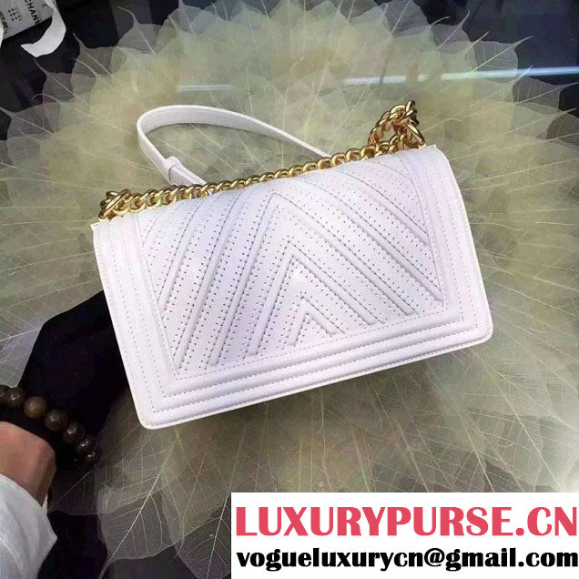 Chanel Large Stitch Chevron Grained/Calfskin/Suede Flap Bag White 2016