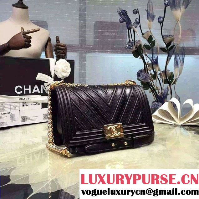 Chanel Large Stitch Chevron Grained/Calfskin/Suede Flap Bag Black 2016