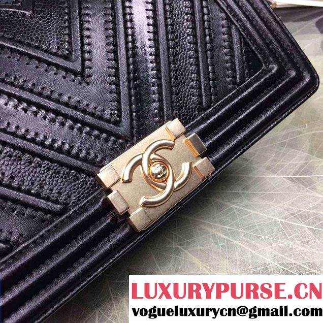 Chanel Large Stitch Chevron Grained/Calfskin/Suede Flap Bag Black 2016