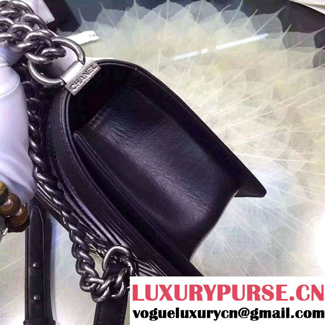 Chanel Large Stitch Chevron Lizard Pattern Calfskin Boy Flap Medium Bag Black/White 2016