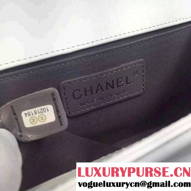 Chanel Large Stitch Chevron Lizard Pattern Calfskin Boy Flap Small Bag White/Silver 2016