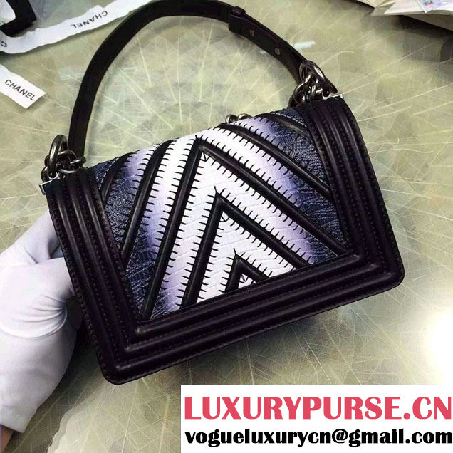 Chanel Large Stitch Chevron Lizard Pattern Calfskin Boy Flap Small Bag Black/White 2016