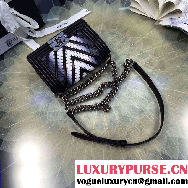 Chanel Large Stitch Chevron Lizard Pattern Calfskin Boy Flap Small Bag Black/White 2016