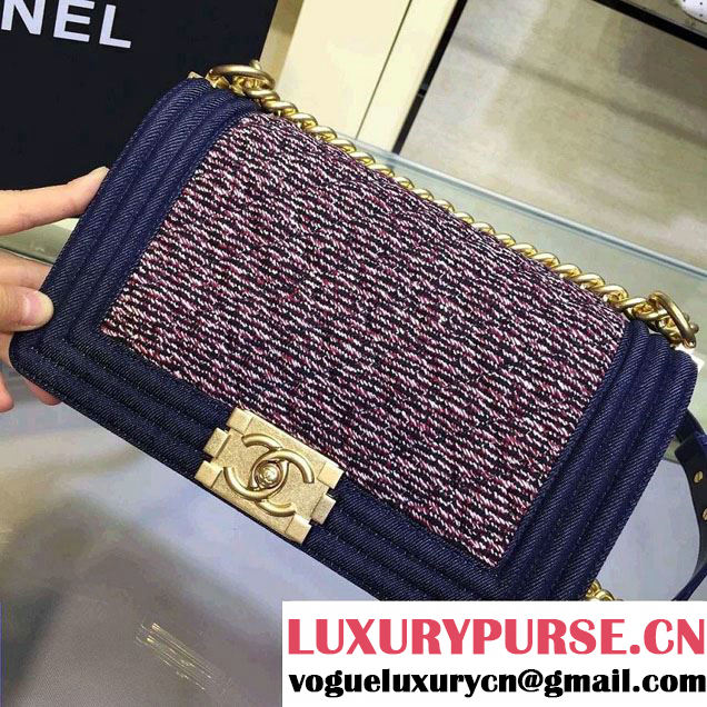 Chanel Denim and Tweed Boy Flap Medium Bag Multicolor 2016