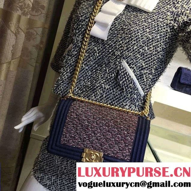 Chanel Denim and Tweed Boy Flap Medium Bag Multicolor 2016