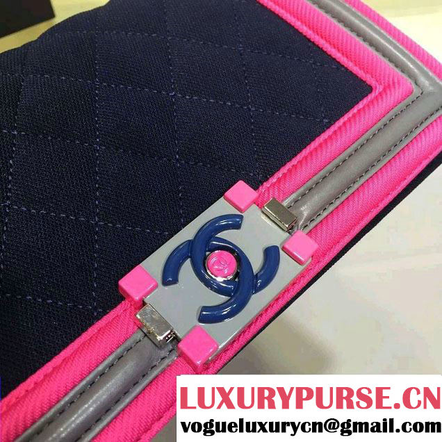 Chanel Fabric Mesh and Resin Boy Flap Bag Navy Blue/Fuchsia/Gray 2016