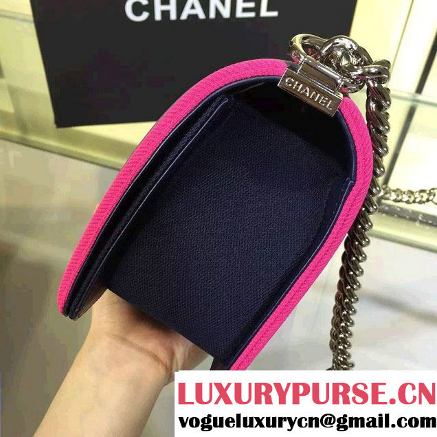 Chanel Fabric Mesh and Resin Boy Flap Bag Navy Blue/Fuchsia/Gray 2016