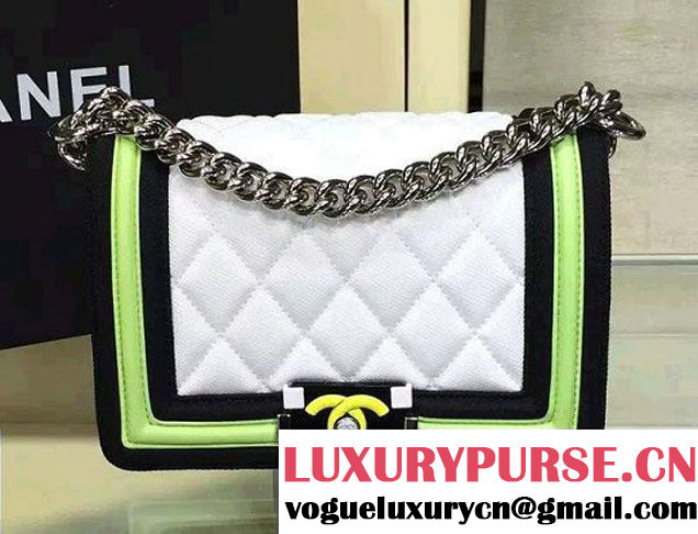 Chanel Fabric Mesh and Resin Small Boy Flap Bag White/Black/Yellow 2016